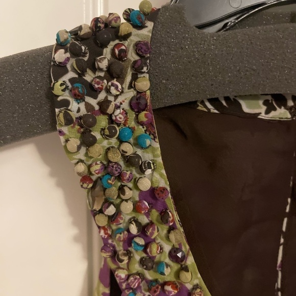 BOHO SLEEVELESS Beige by ECI choker fairy beaded, flowing blouse‎ women’s L - Picture 4 of 10